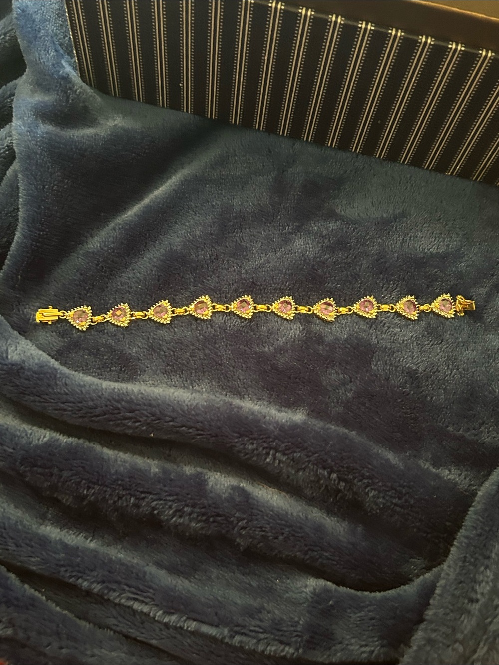 Vintage Sterling Silver Gold Tone Bracelet with Beautiful Purple Gemstones.